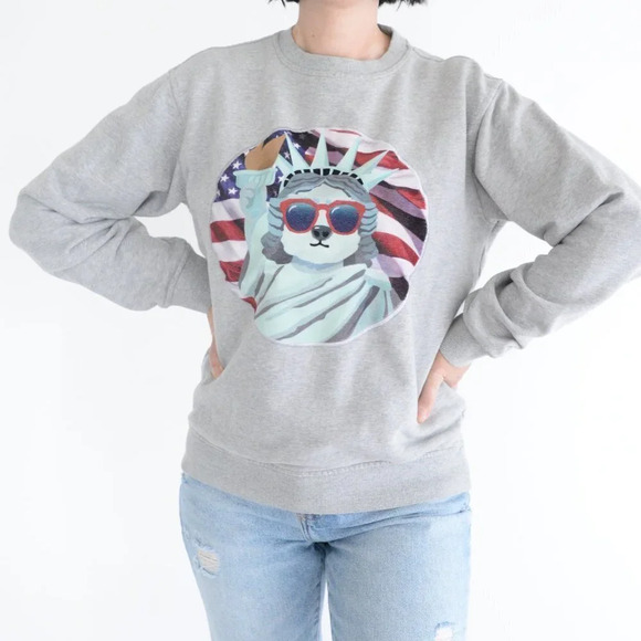 Campaign Beyond Closet Statue of Liberty Grey with  Dog Crewneck Sweater Med - Picture 2 of 11